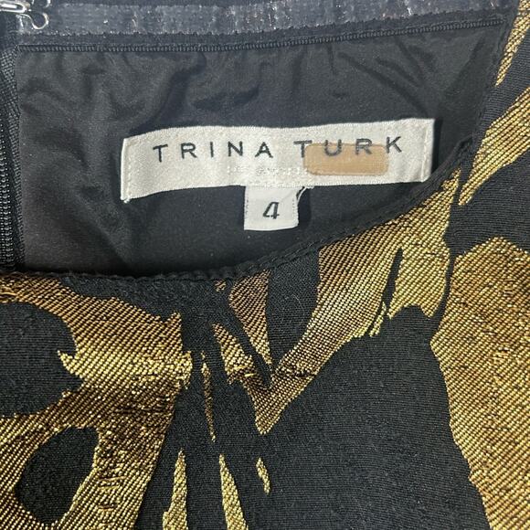 Trina Turk Metallic Jacquard Off-the-Shoulder Sumire Dress Size 4 – Black & Gold - Picture 10 of 14
